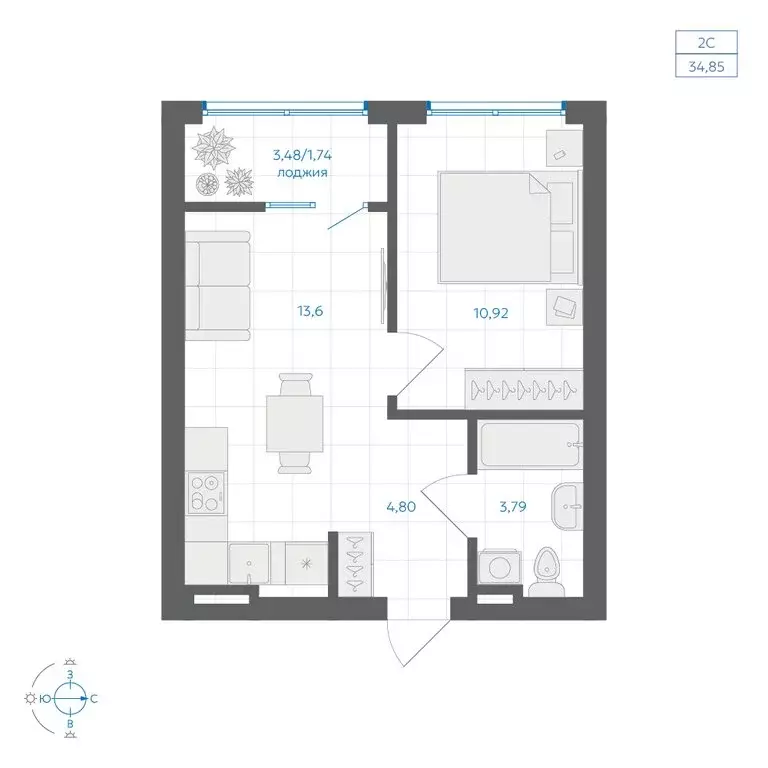 1-комнатная квартира: Челябинский городской округ, посёлок ... - Фото 2