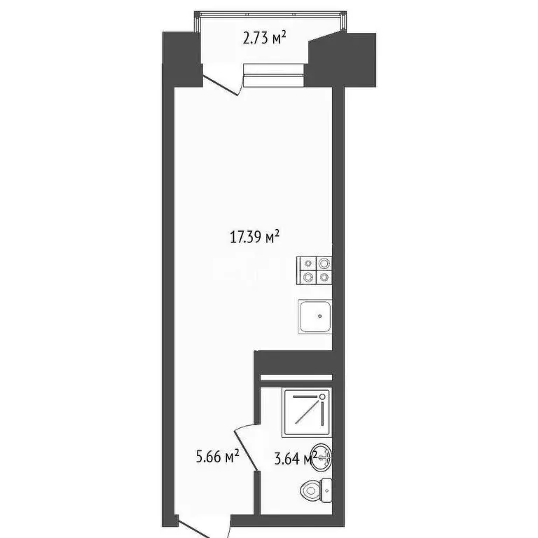 Квартира-студия: Тюмень, улица Судостроителей, 48 (26.69 м) - Фото 2