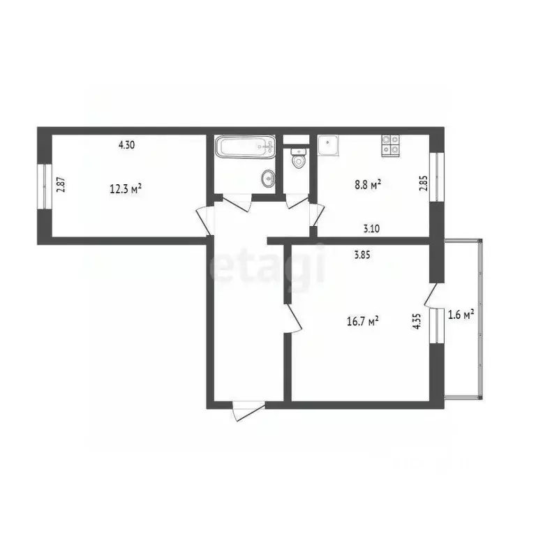 2-к кв. Псковская область, Псков ул. Генерала Маргелова, 15 (55.0 м) - Фото 2