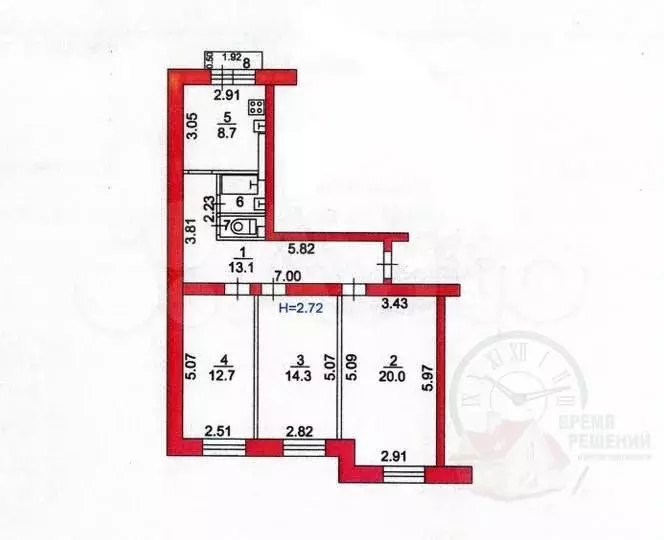 3-к. квартира, 72,6 м, 3/3 эт. - Фото 0