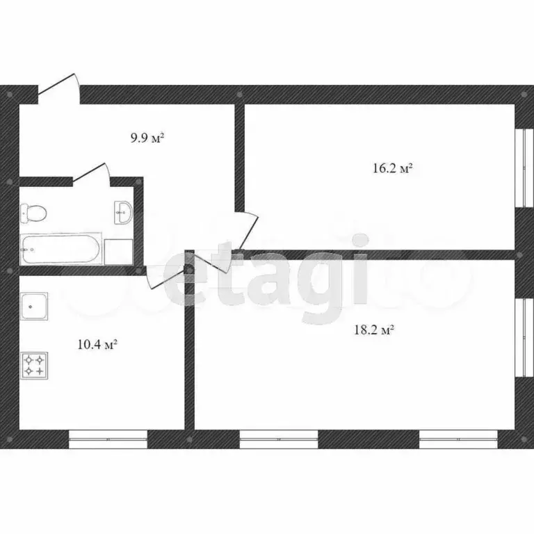 2-к. квартира, 52,2 м, 3/5 эт. - Фото 0