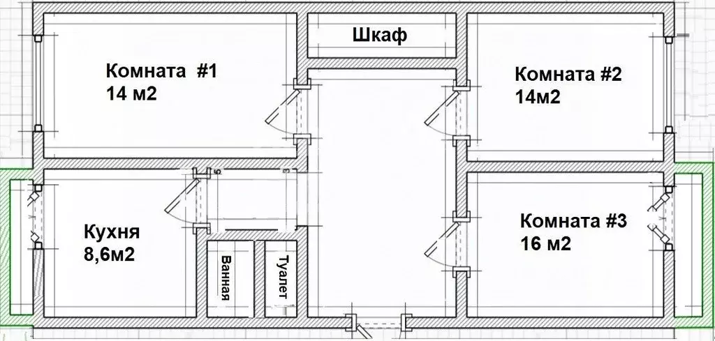 3-к кв. Новосибирская область, Новосибирск ул. Есенина, 7 (69.3 м) - Фото 2