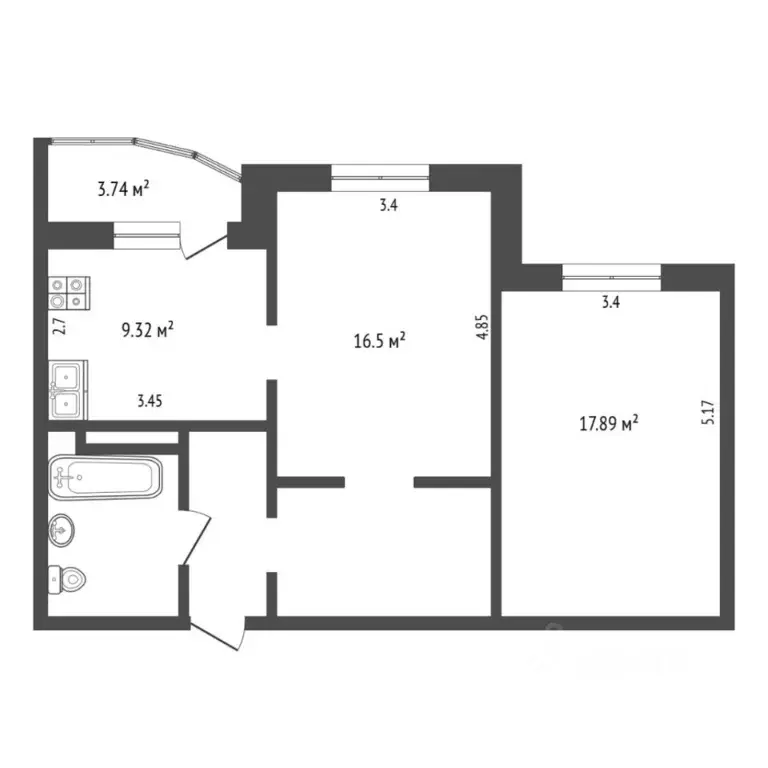 2-к кв. Тюменская область, Тюмень ул. Федюнинского, 58к2 (58.8 м) - Фото 1