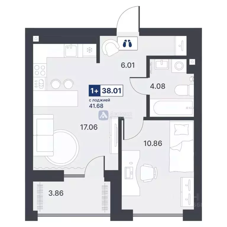 1-к кв. Тюменская область, Тюмень ДОК мкр, ул. Рылеева, 31 (38.01 м) - Фото 1