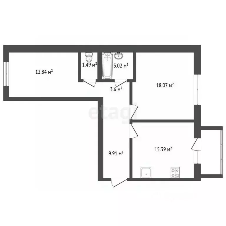 2-к кв. Ярославская область, Ярославский муниципальный округ, пос. ... - Фото 2