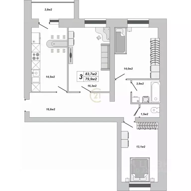 3-к кв. Тамбовская область, Тамбов ул. Чичерина (83.7 м) - Фото 2