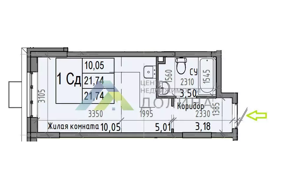 Квартира-студия: Волгоград, улица Грибанова, 1 (21.8 м) - Фото 1