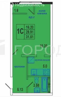 Квартира-студия: Новосибирск, Плющихинская улица, 2 (31 м) - Фото 1