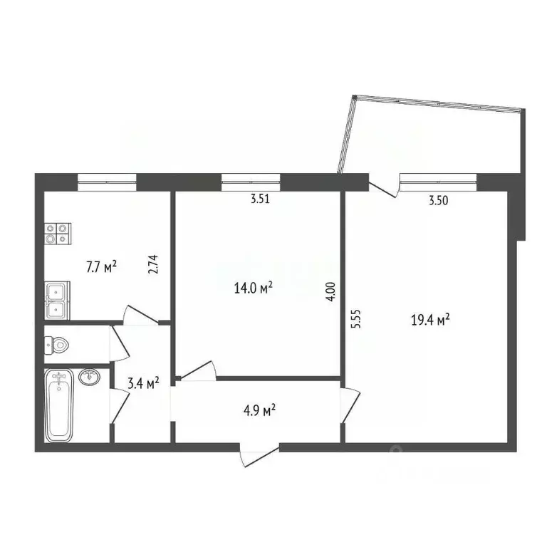 2-к кв. Вологодская область, Вологда Ярославская ул., 40 (53.0 м) - Фото 2