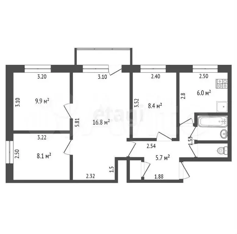 4-к. квартира, 59 м, 4/5 эт. - Фото 0