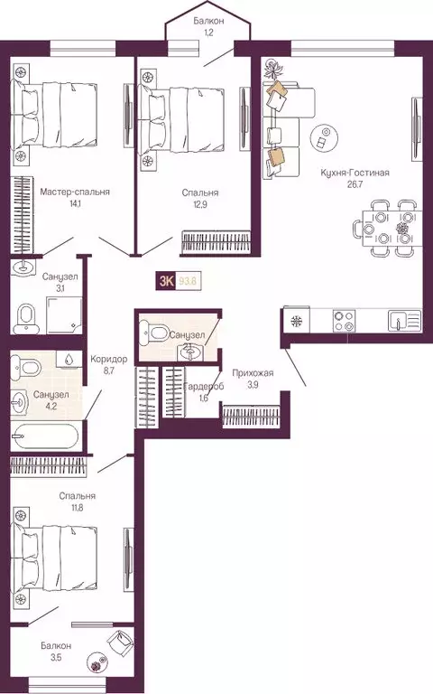 3-комнатная квартира: Нижний Новгород, Нижегородский район (91.3 м) - Фото 1