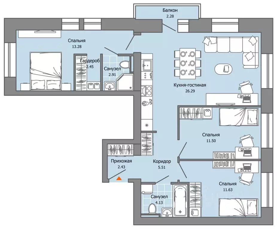 3-к кв. Пермский край, Пермь ул. Дзержинского, 35А (81.0 м) - Фото 2