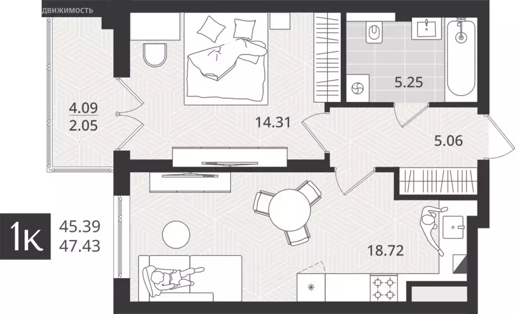 Квартира-студия: Калининград, улица Ломоносова, 52 (45.39 м) - Фото 1