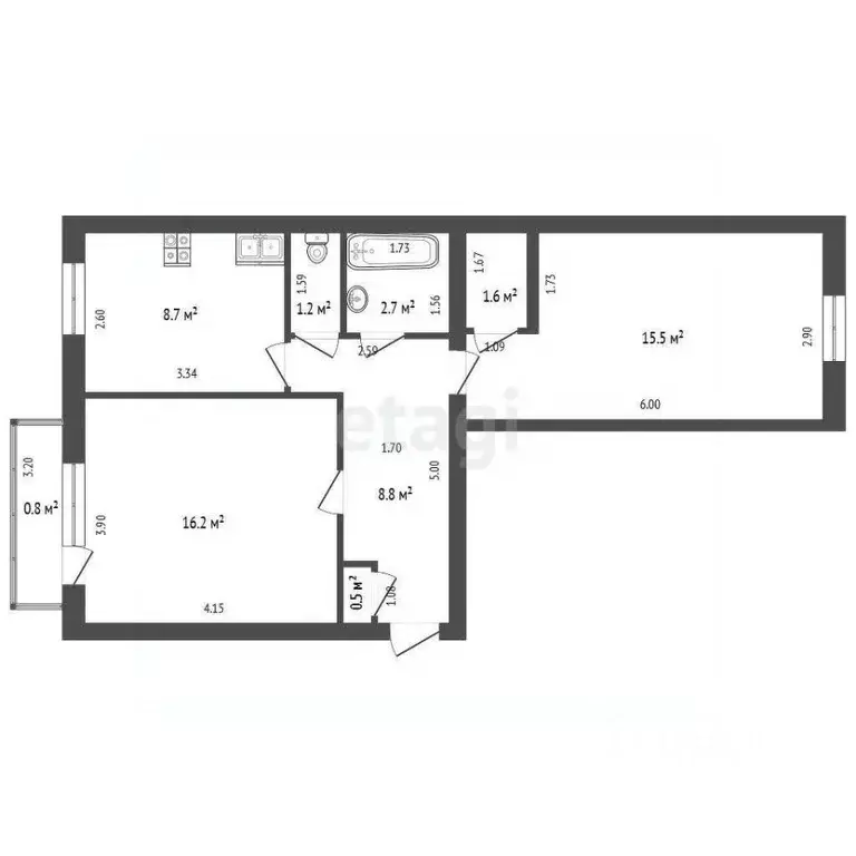 2-к кв. Саха (Якутия), Ленск Первомайская ул., 11 (55.2 м) - Фото 2