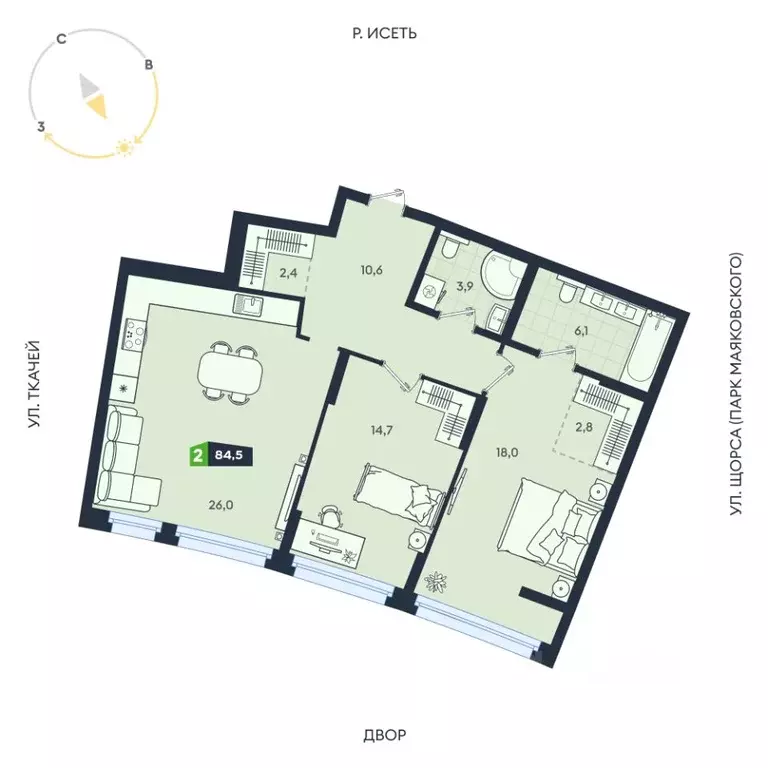 2-к кв. Свердловская область, Екатеринбург ул. Машинная, 1в/3 (84.5 м) - Фото 1