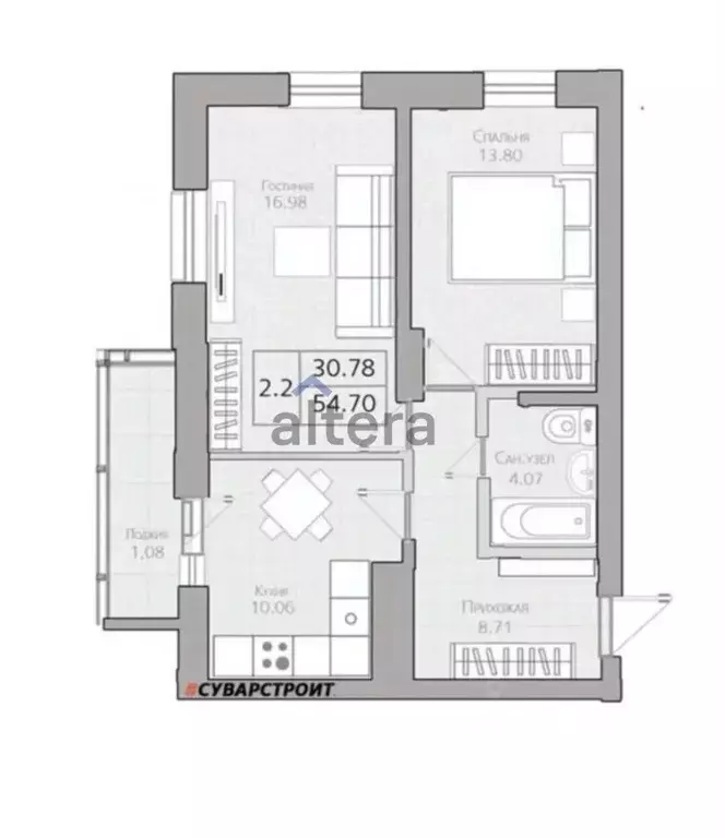 2-к кв. Татарстан, Казань ул. Рауиса Гареева, 107 (53.1 м) - Фото 2