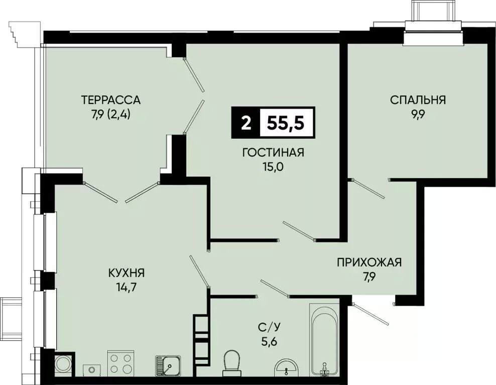 2-к кв. Ставропольский край, Кисловодск городской округ, пос. ... - Фото 1