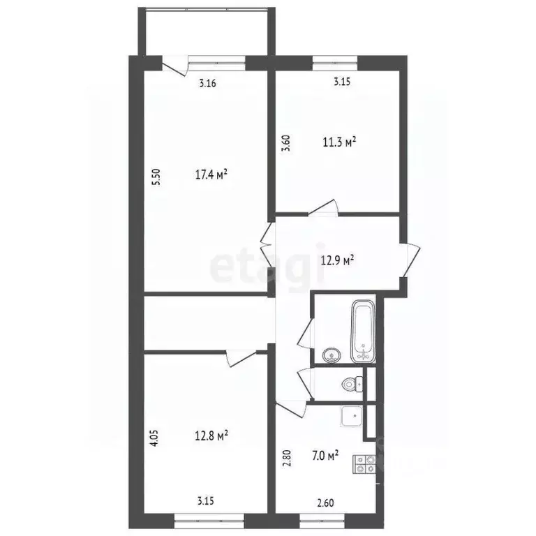 3-к кв. Ямало-Ненецкий АО, Ноябрьск ул. Дзержинского, 9 (65.0 м) - Фото 2