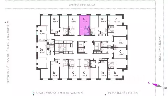 Студия Санкт-Петербург ул. Пахомовская, 12к1 (20.8 м) - Фото 1