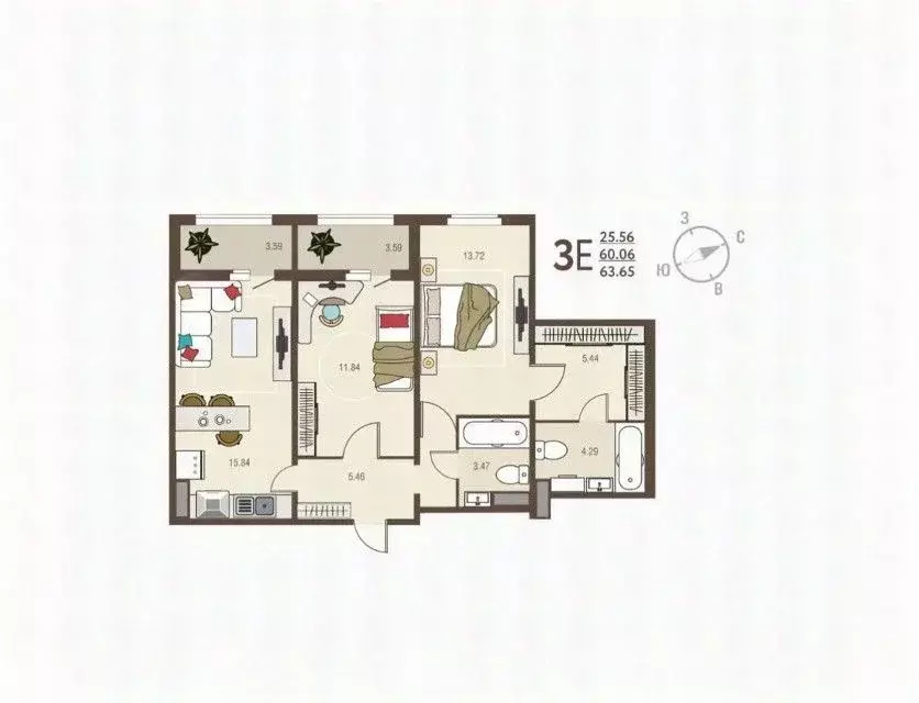 3-к кв. Курская область, Курск ул. Энгельса, 115/5 (63.7 м) - Фото 1