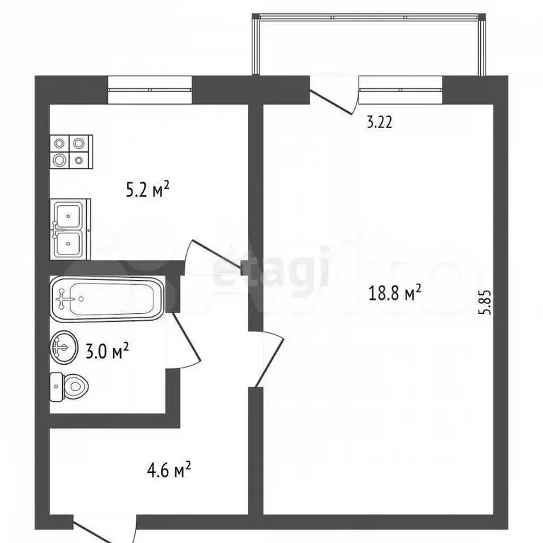 1-к. квартира, 32,5 м, 3/8 эт. - Фото 0