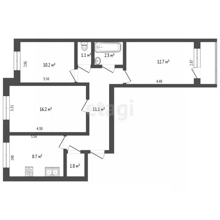 3-к кв. Калужская область, Калуга Малоярославецкая ул., 1 (64.4 м) - Фото 2