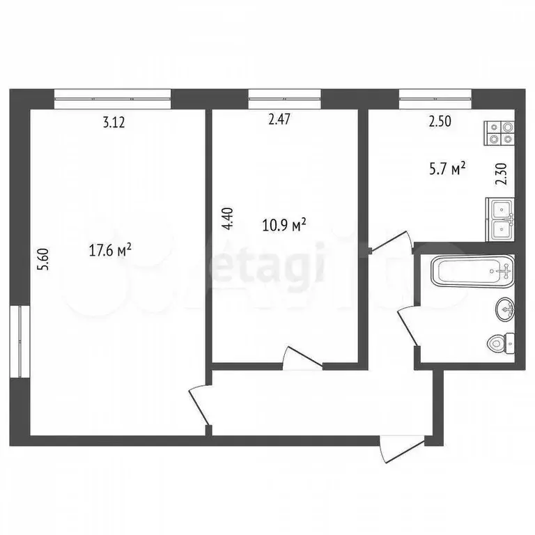 2-к. квартира, 43 м, 1/5 эт. - Фото 0