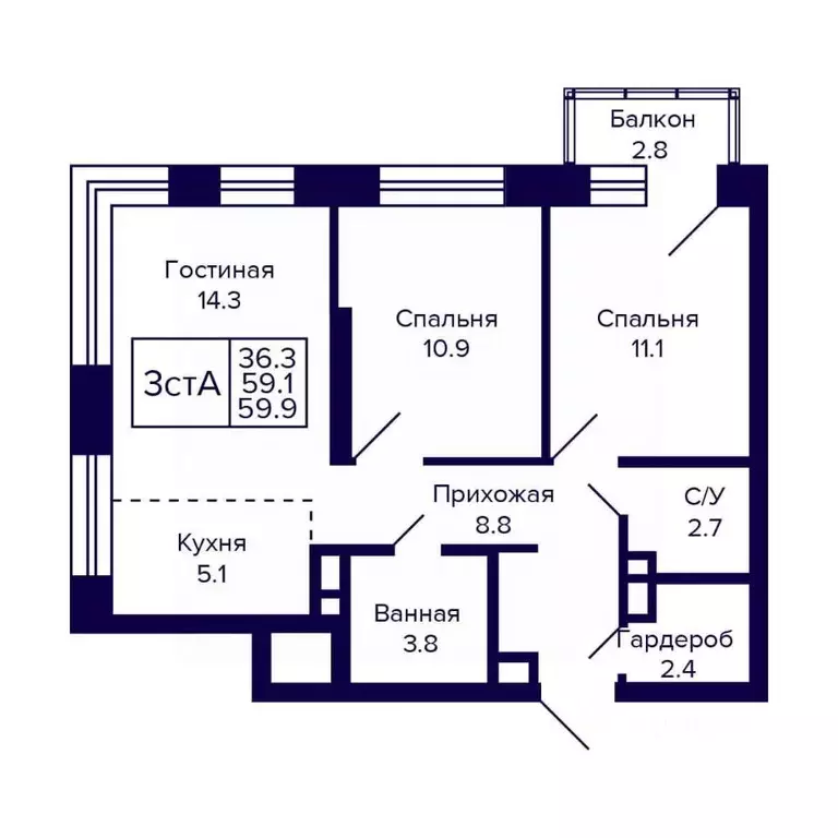 3-к кв. Новосибирская область, Новосибирск ул. Грибоедова (59.9 м) - Фото 0