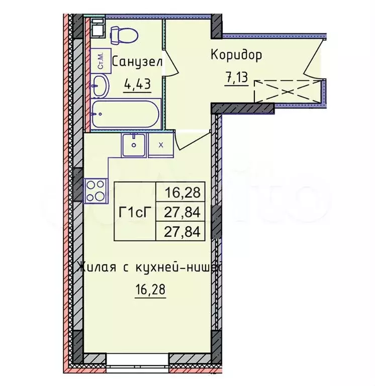 Квартира-студия, 27,8 м, 5/8 эт. - Фото 0