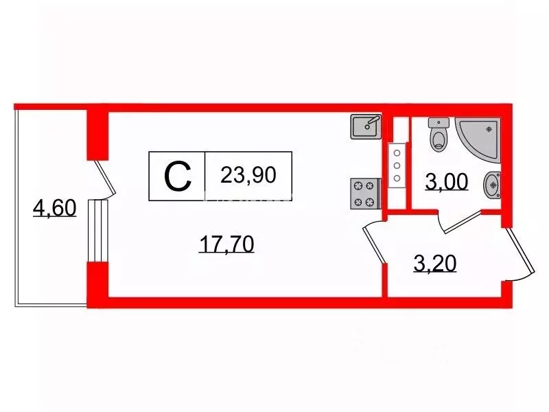 Студия Санкт-Петербург ул. Струве, 8к2 (23.9 м) - Фото 1