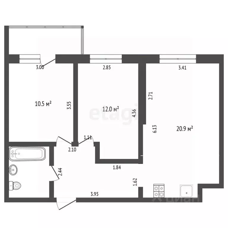2-к кв. Тюменская область, Тюмень ул. Тимофея Чаркова, 81к1 (55.8 м) - Фото 2