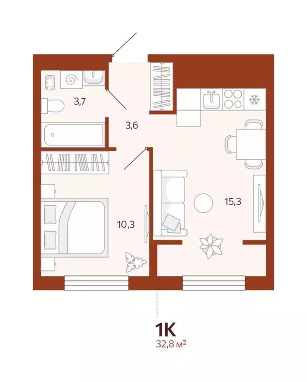 1-к кв. Тюменская область, Тюмень ул. Новаторов, 30 (32.8 м) - Фото 1