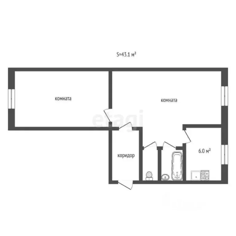 2-к кв. Тюменская область, Тюмень Холодильная ул., 132 (42.6 м) - Фото 1