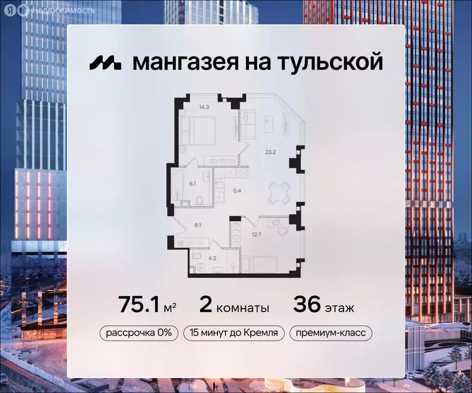 2-комнатная квартира: Москва, ЖК Мангазея на Тульской (75.1 м) - Фото 0