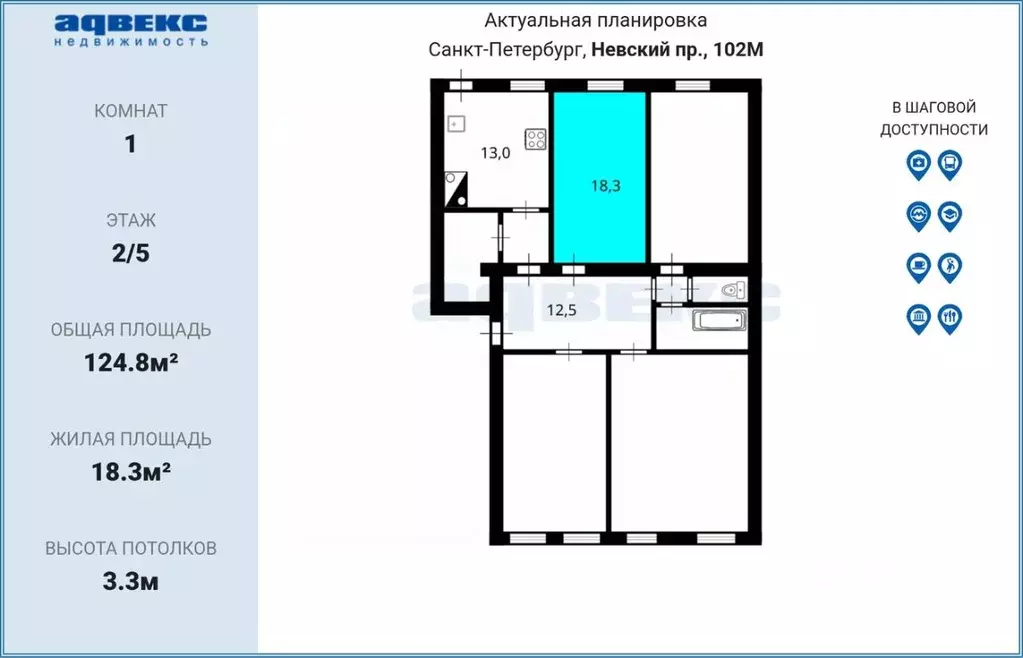 Комната Санкт-Петербург Невский просп., 102М (18.3 м) - Фото 2