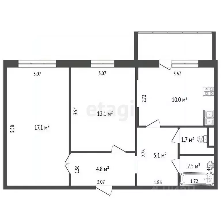 2-к кв. Хабаровский край, Хабаровск ул. Рабочий городок, 14А (53.3 м) - Фото 2
