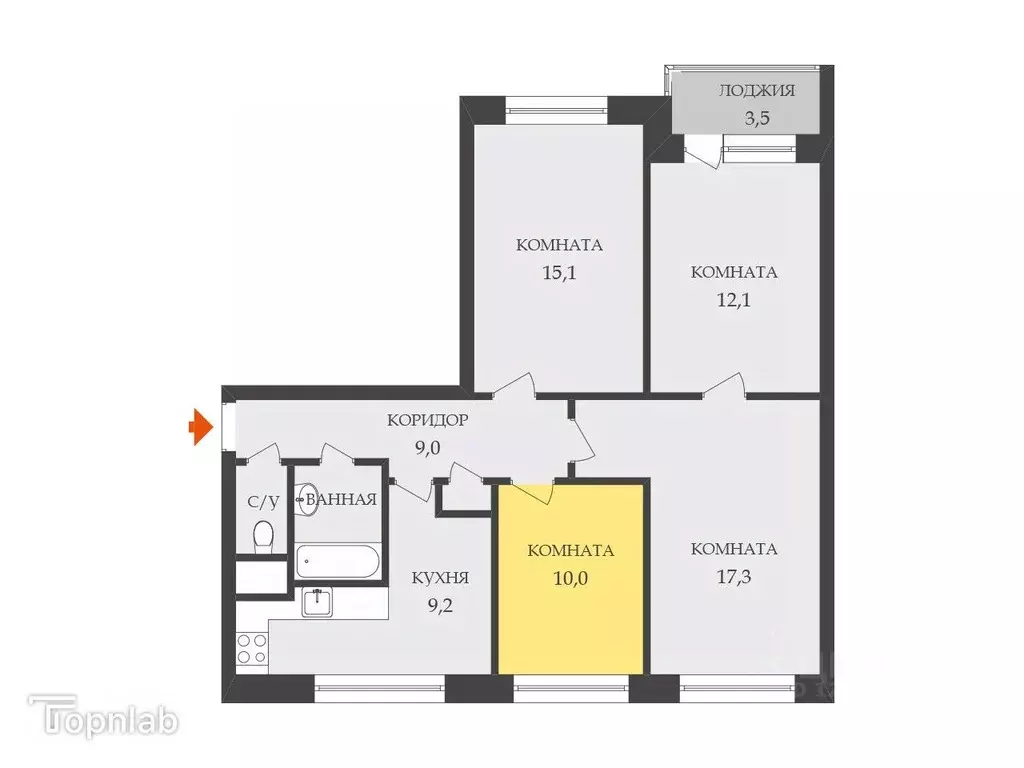 Комната Санкт-Петербург просп. Солидарности, 10К1 (10.0 м) - Фото 2