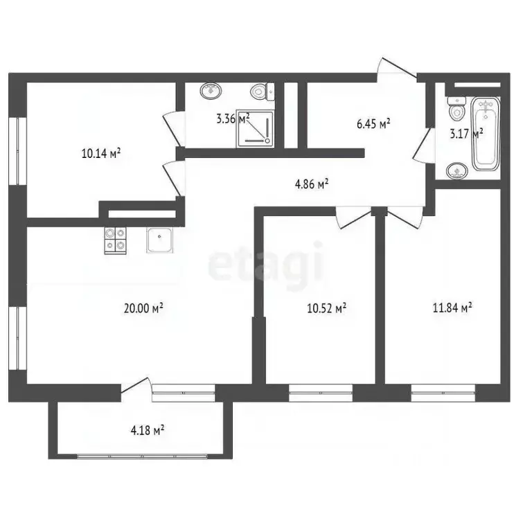 3-к кв. Тюменская область, Тюмень ул. Краснооктябрьская, 16к1 (70.8 м) - Фото 1