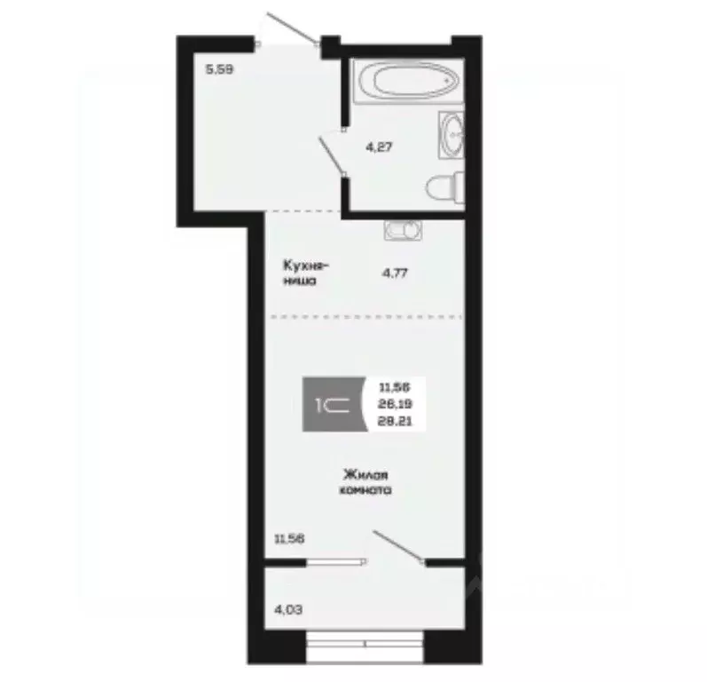 Студия Новосибирская область, Новосибирск ул. Титова, 48 (26.19 м) - Фото 1