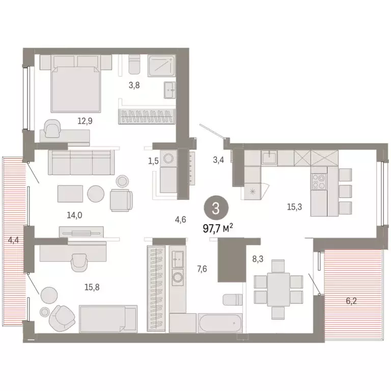 3-комнатная квартира: Омск, Кировский округ (97.72 м) - Фото 2