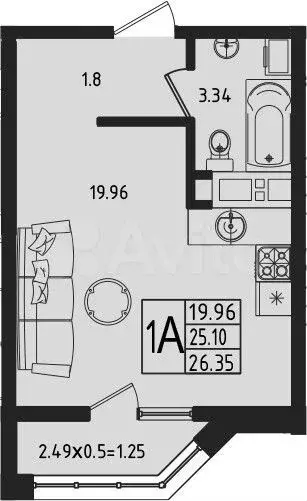 Квартира-студия, 26,4 м, 14/16 эт. - Фото 0