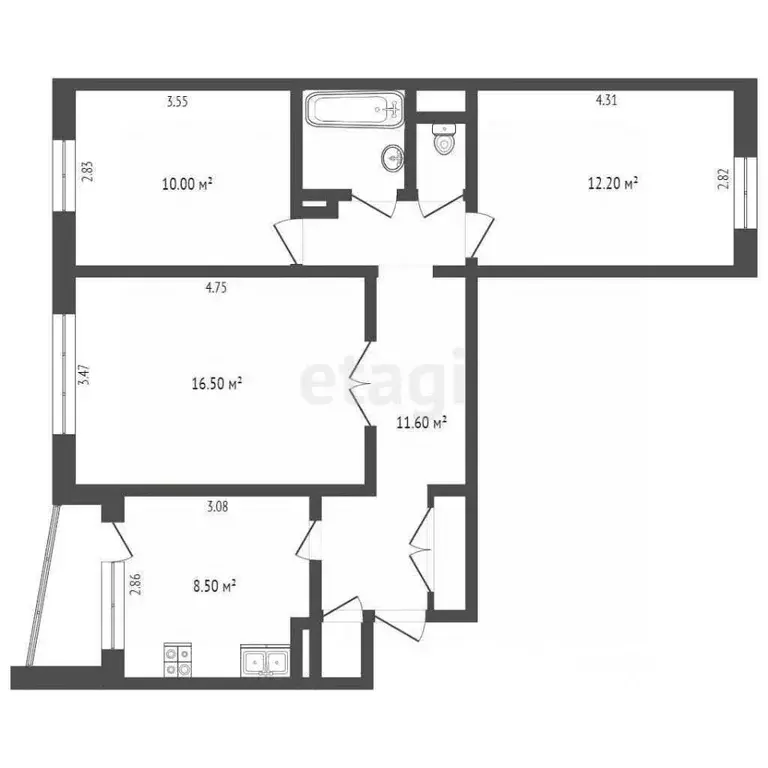 3-к кв. Ханты-Мансийский АО, Лангепас ул. Мира, 8 (65.6 м) - Фото 1