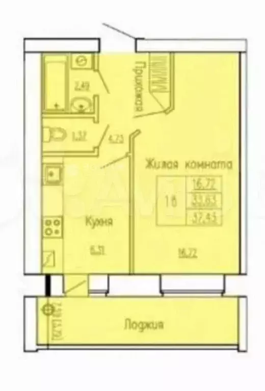 1-к. квартира, 38 м, 6/8 эт. - Фото 0
