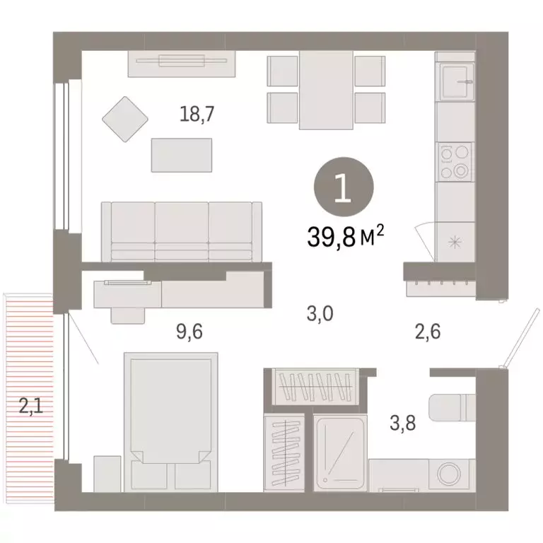 1-комнатная квартира: Новосибирск, квартал Лебедевский, 1/3 (39.8 м) - Фото 2
