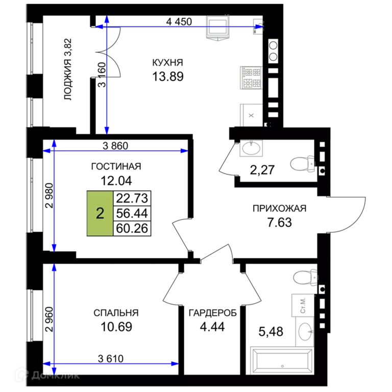 Продаётся 2-к квартира, 60.26 м - Фото 0