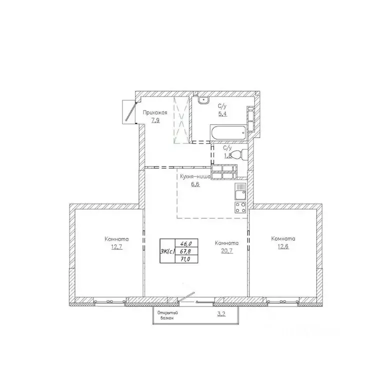 3-к кв. Новосибирская область, Новосибирск Тульская ул., 74 (71.0 м) - Фото 0