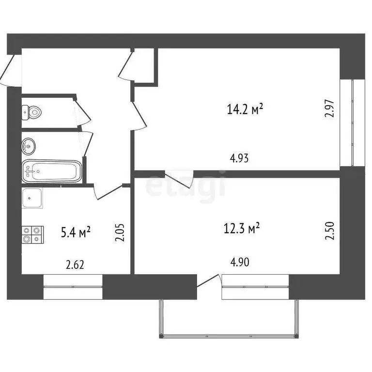 Квартира, 2 комнаты, 42 м - Фото 1