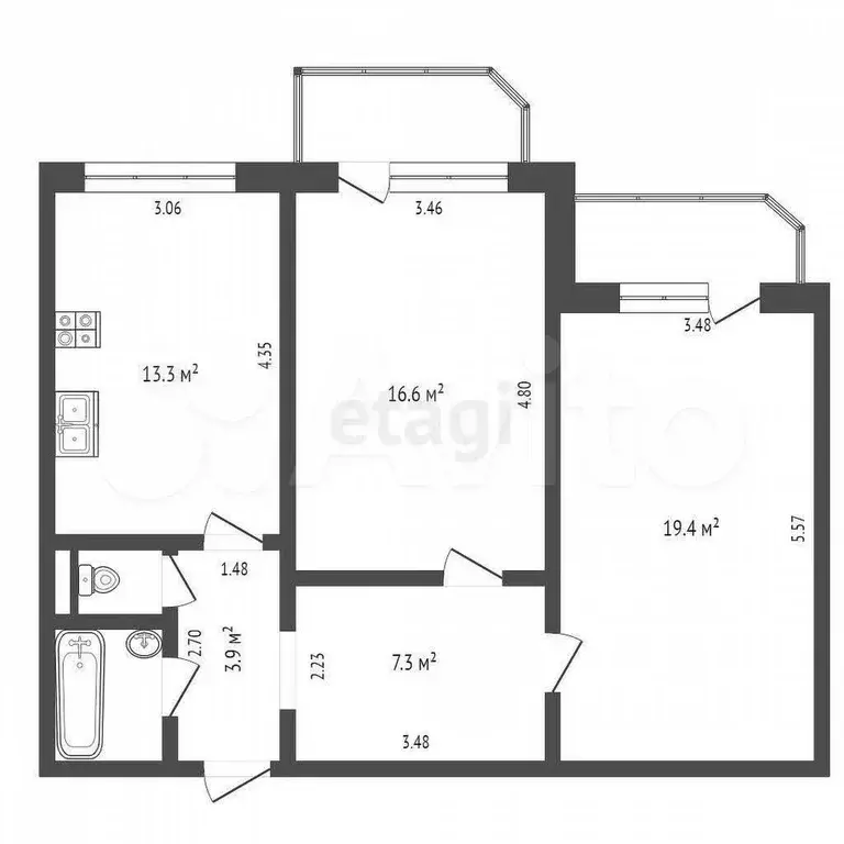 2-к. квартира, 64,5 м, 4/10 эт. - Фото 0