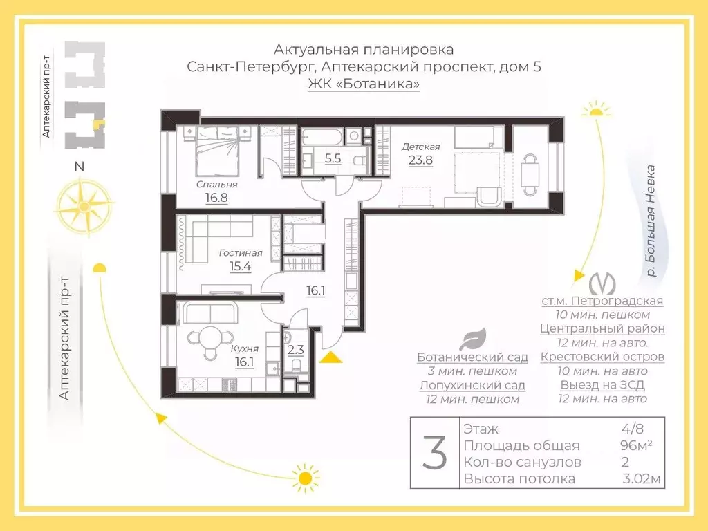 3-к кв. Санкт-Петербург Аптекарский просп., 5 (96.0 м) - Фото 2