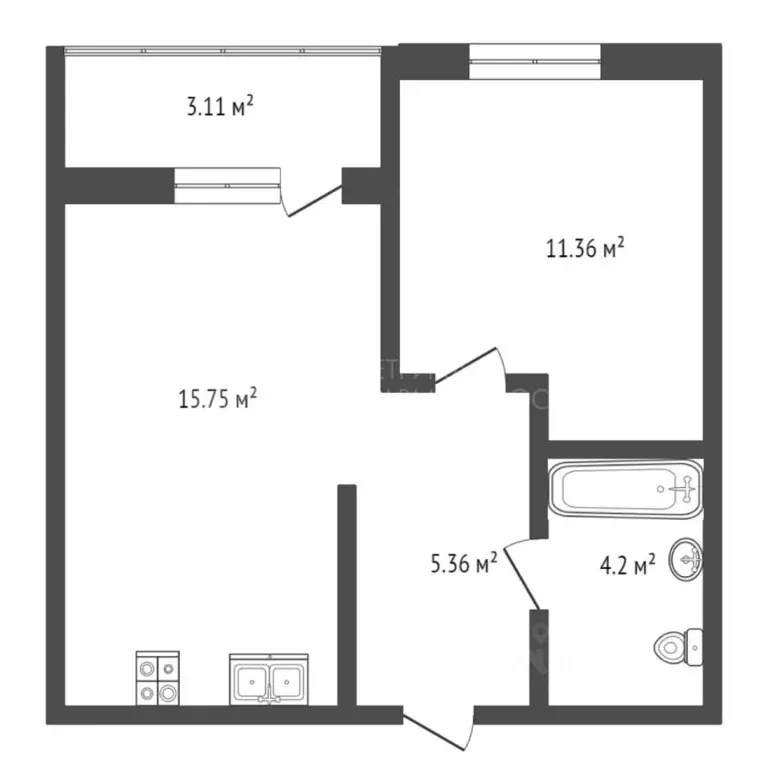 1-к кв. Тюменская область, Тюмень ул. Стройотрядовская, 12 (36.4 м) - Фото 2